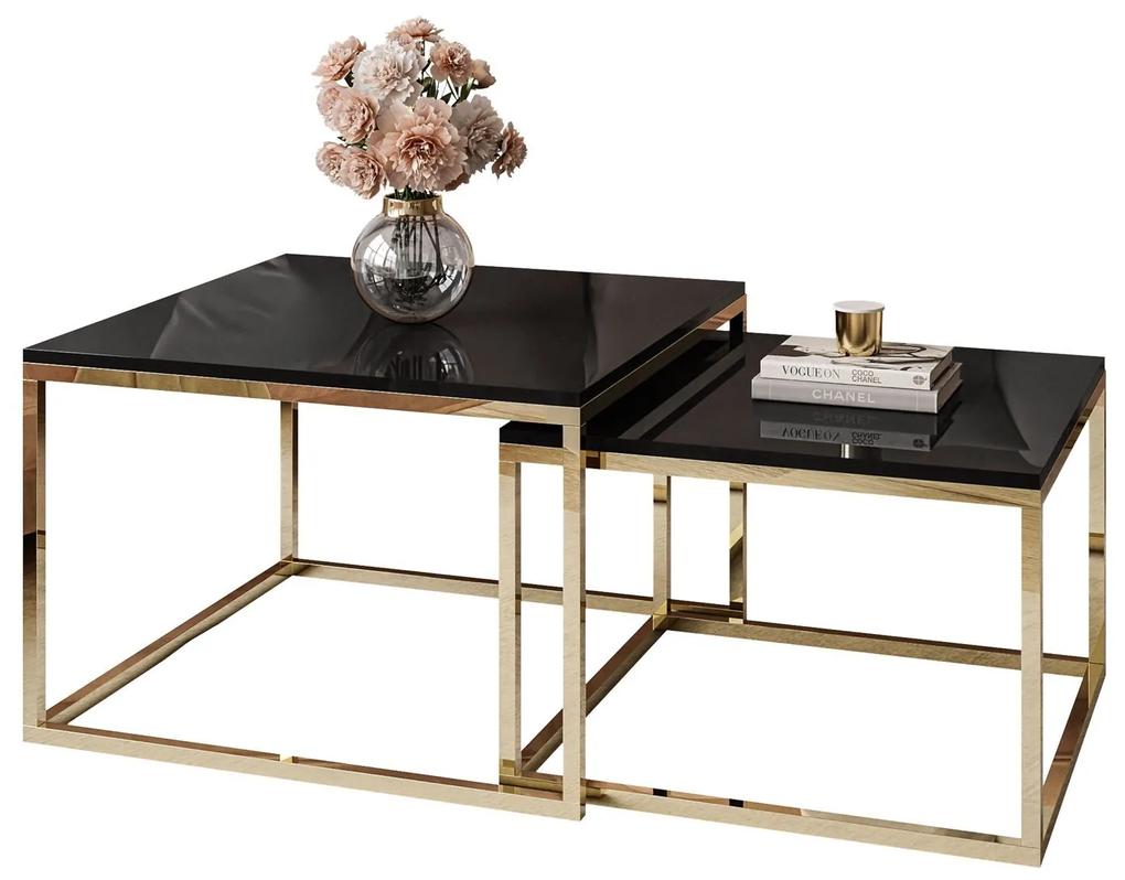 Dizajnový konferenčný stolík Felix 2v1 čierny lesk + zlatá podnož
