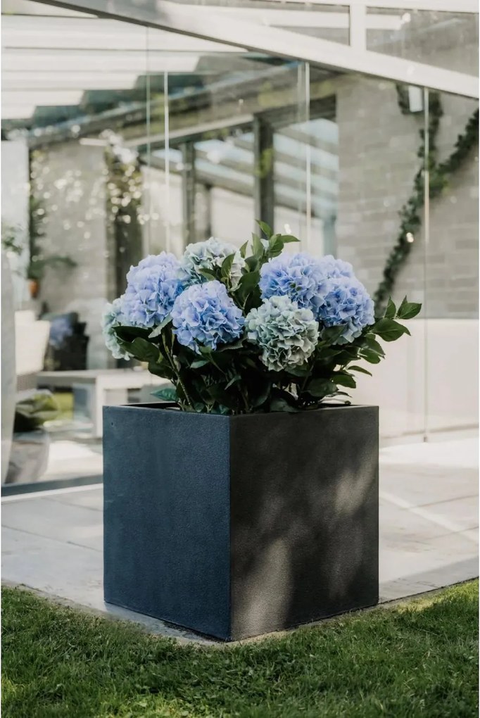 Kvetináč BLOCK, sklolaminát – vzhľad kameňa, 50 x 50 x 50 cm, antracit