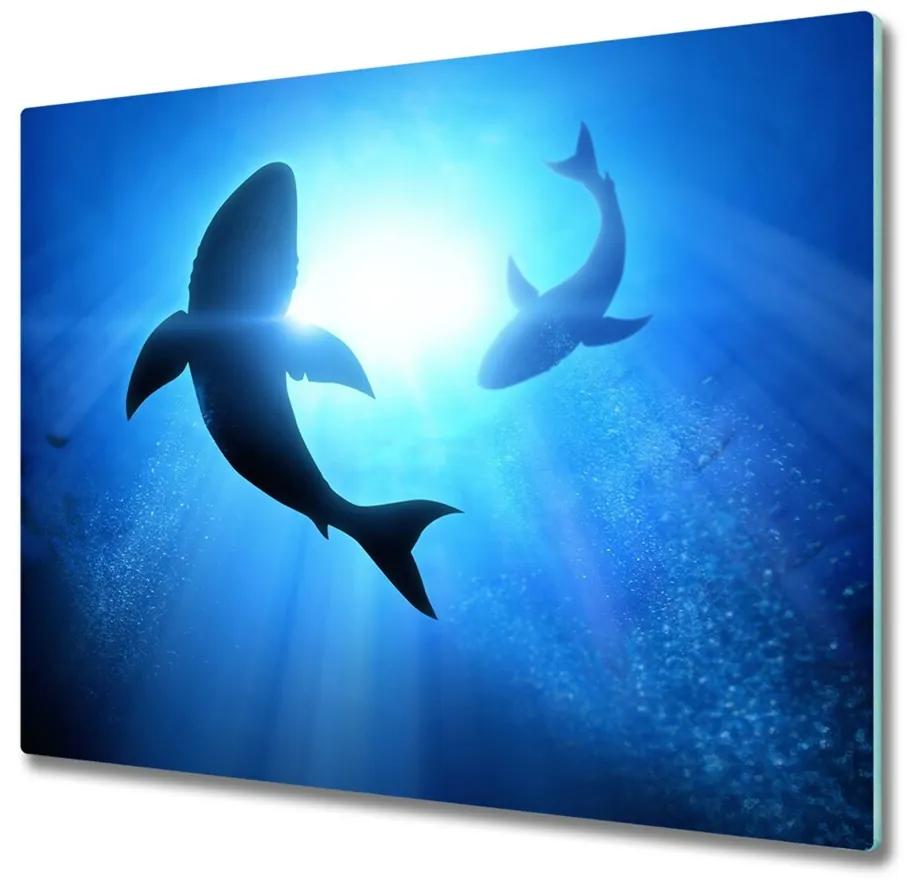 Sklenená doska na krájanie Dva žraloky 60x52 cm