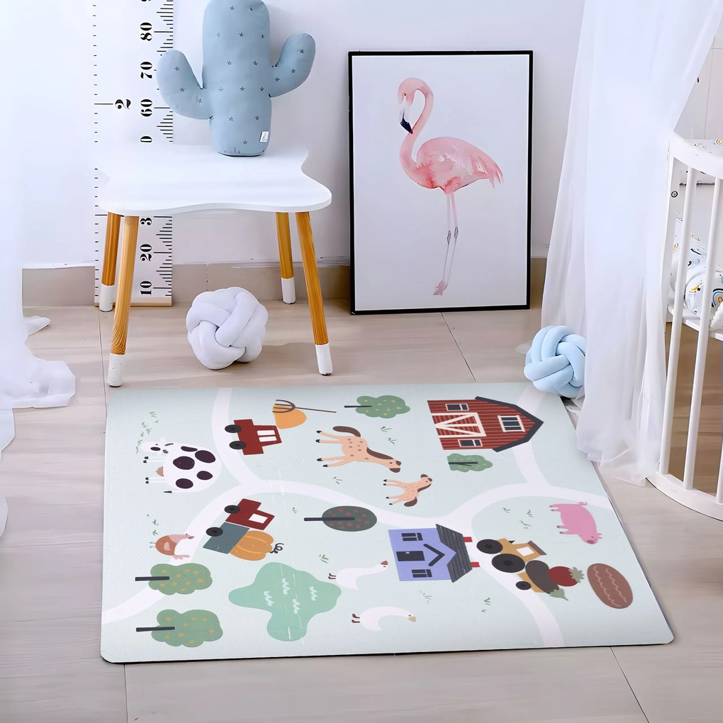 ECOTOYS Detská penová puzzle hracia podložka Farma EVA 90,5×90,5 cm, 21 dielov
