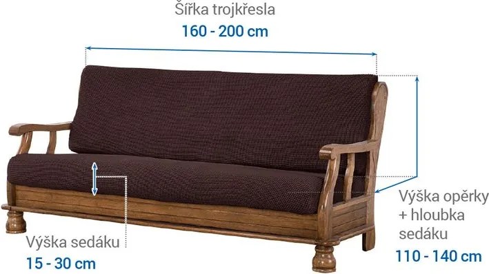 Super strečové poťahy NIAGARA čokoládová trojkreslo s drevenými rúčkami (š. 160 - 200 cm)