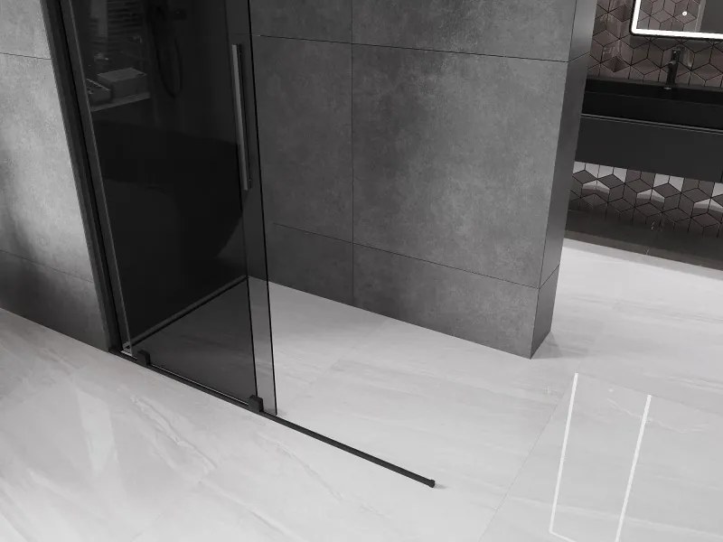 Mexen Velar, sprchová zástena s posuvnými dverami Walk-in 150 x 200 cm, 8mm šedé sklo, čierna matná, 871-150-000-43-70