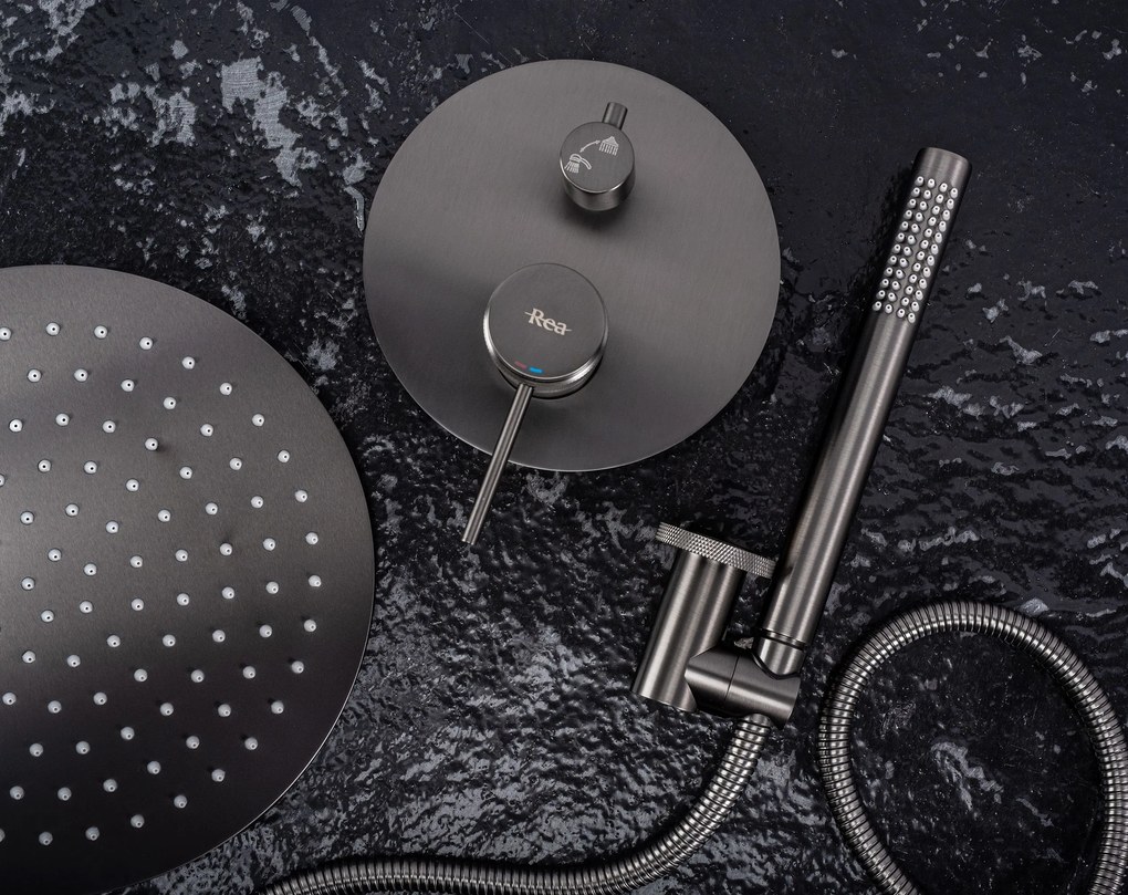 Rea Lungo Grip, podomietková sprchová súprava + BOX montážny systém, grafitová, REA-P8958