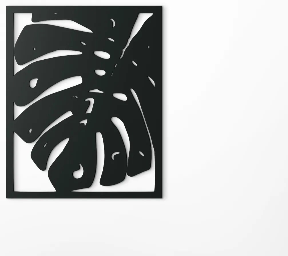 drevko Vyrezávaný obraz List kvetu Monstera deliciosa Rozmer obrazu: 40 x 32,5 cm, Farba dekorácie: Čierna