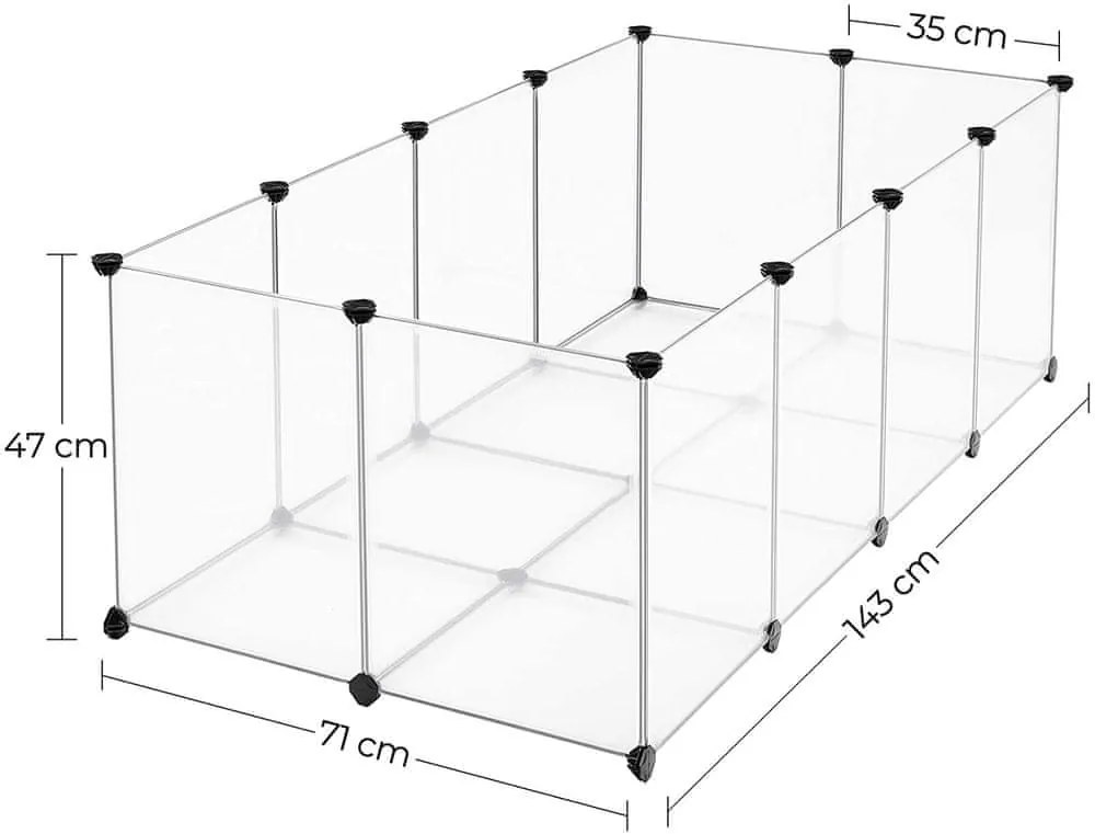 Ohrádka pre malé zvieratá z priehľadného plastu BEN, 143x71x47cm, transparentná SongmicsHome