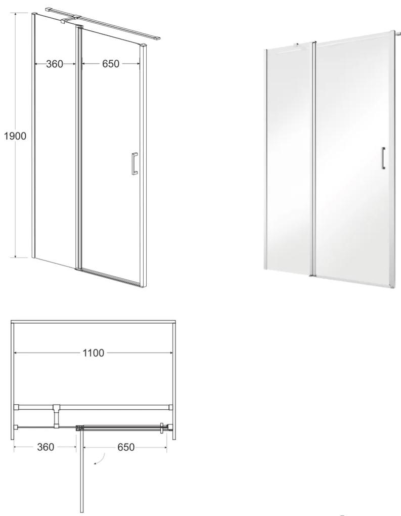 D‘Eluxe - SPRCHOVÉ DVERE - Sprchové dvere SINGLE EX14B 100-120xcm sprchové dvere pivotové jednokrídlové číre 6 čierna univerzálna - ľavá/pravá 110 190 110x190 65