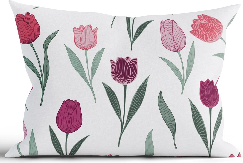 Bavlnená obliečka na vankúš Renforcé 50 × 70 cm - Kvety tulipánov fialovej