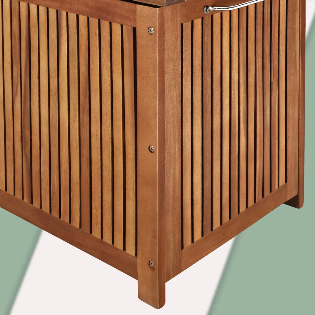 Drevený úložný box s kolieskami Acacia 117 cm vrátane vnútornej plachty
