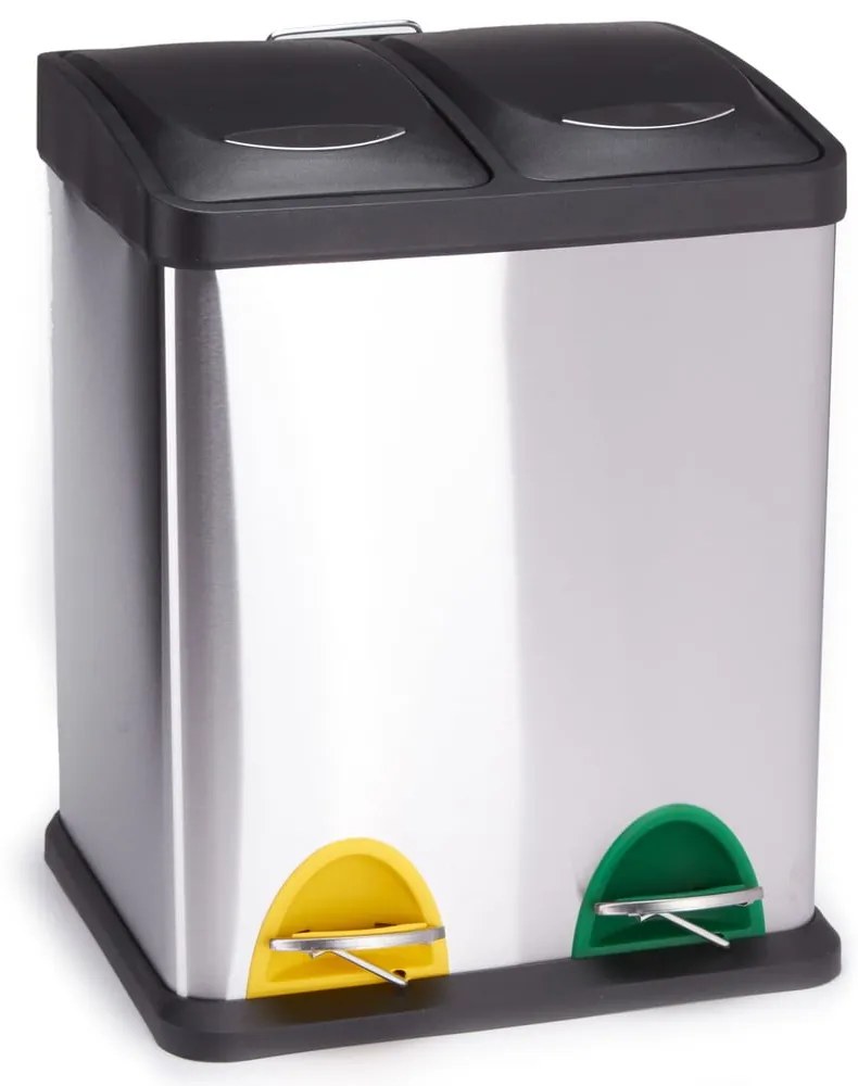 Oceľový odpadkový kôš 2x8 l na triedený odpad/nášľapný v matne striebornej farbe Tri Selectif – MSV