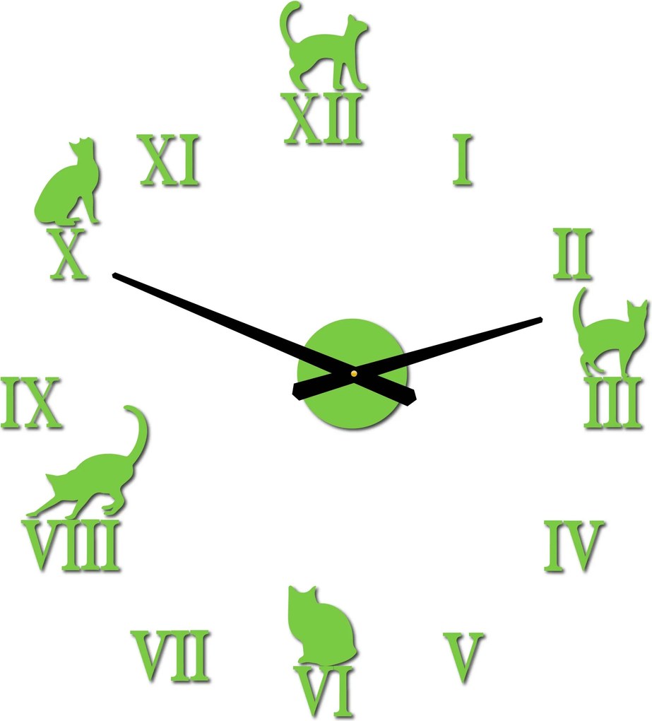Nalepovacie hodiny na stenu mačky - DIY CAFORD: Čierna Ral 9005 Čierne ručičky 80 cm 3707-33361 12P020 2D CLOCK HEU-