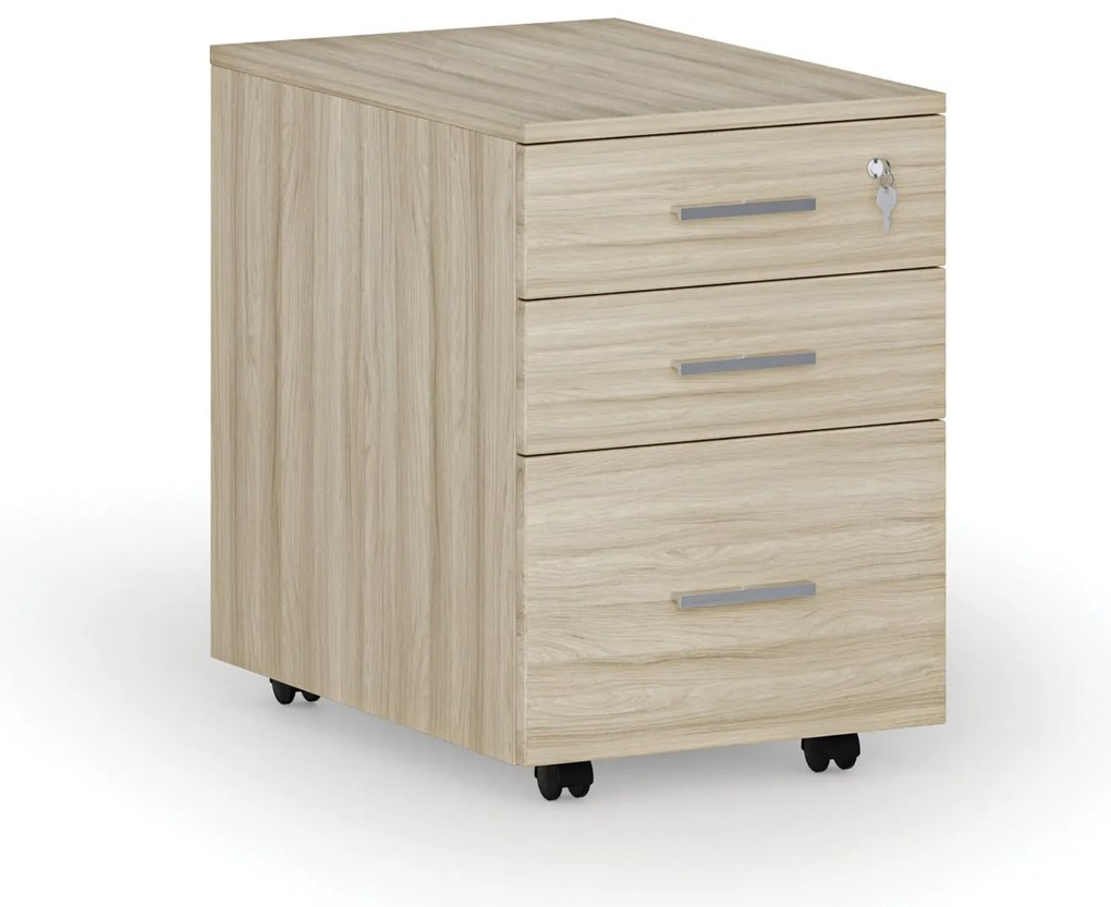 Kancelársky mobilný kontajner na závesné zložky SOLID, 3 zásuvky, dub prírodný