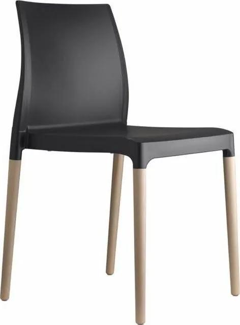 Plastová stolička CHARIZARD 49x51x83 cm antracitová, nohy z bukového dreva