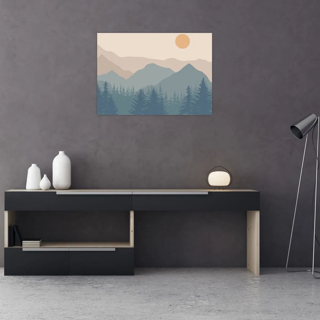 Sklenený obraz - Tyrkysové hory N⁰1 (70x50 cm)