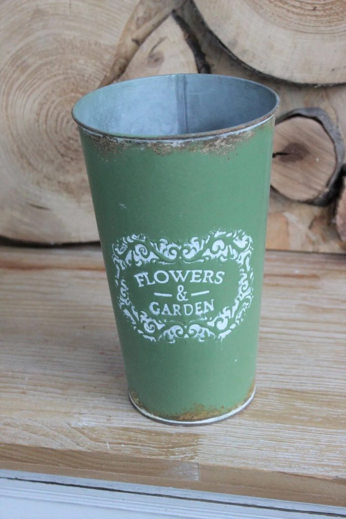 Zelená plechová vintage váza 23cm
