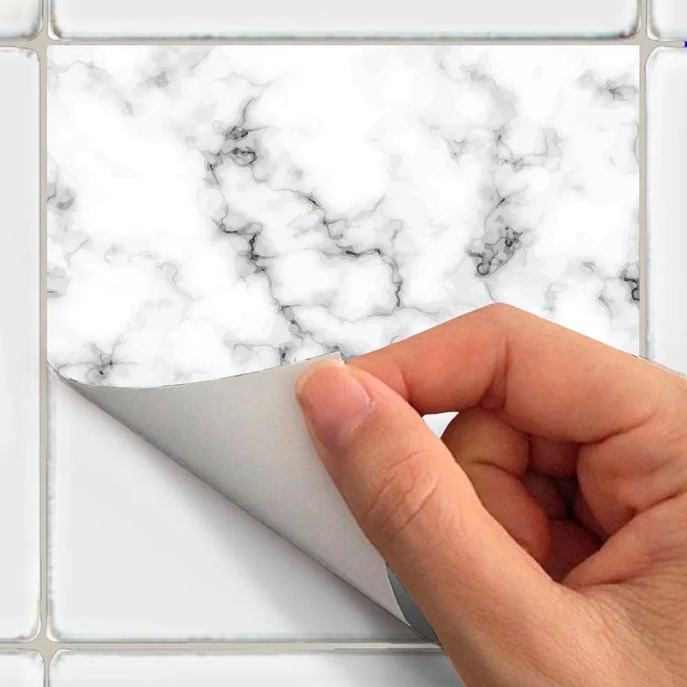 Sada 24 samolepiek na stenu Ambiance Black and White Marble, 10 x 10 cm