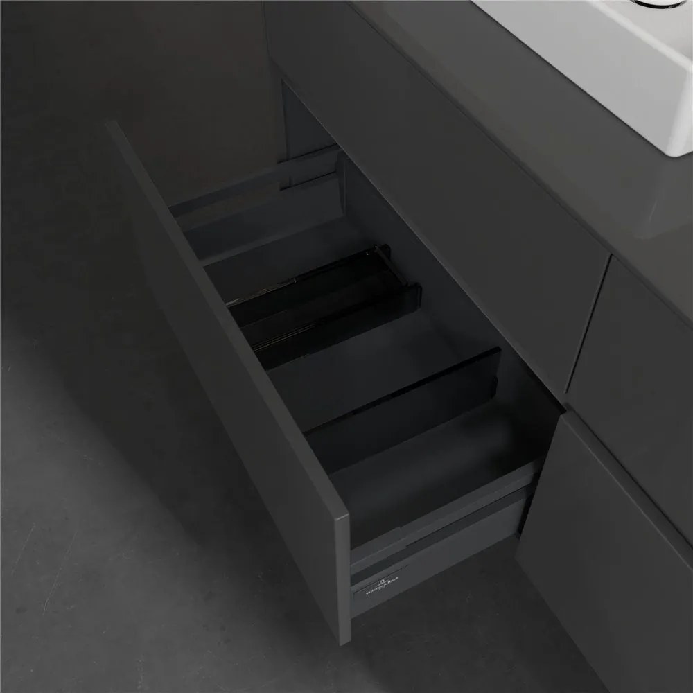 VILLEROY & BOCH Collaro závesná skrinka pod dve umývadlá na dosku, 4 zásuvky, 1400 x 500 x 548 mm, Glossy Grey, C07600FP
