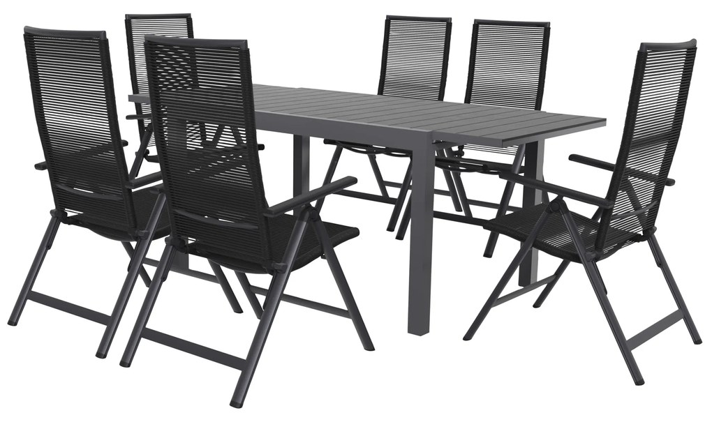 Livarno home Rozkladací záhradný stôl Miami + Záhradné kreslo Miami, 6 kusov (800008468)