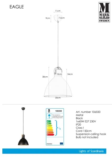 Markslöjd 106550 - Luster na lanku EAGLE 1xE27/60W/230V