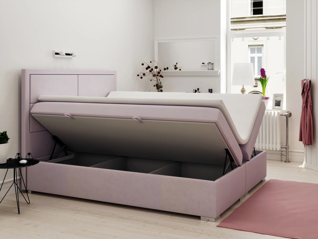 Manželská posteľ Boxspring 180 cm Menorra (ružová) (s úložným priestorom). Akcia -20%. Vlastná spoľahlivá doprava až k Vám domov. 1020313
