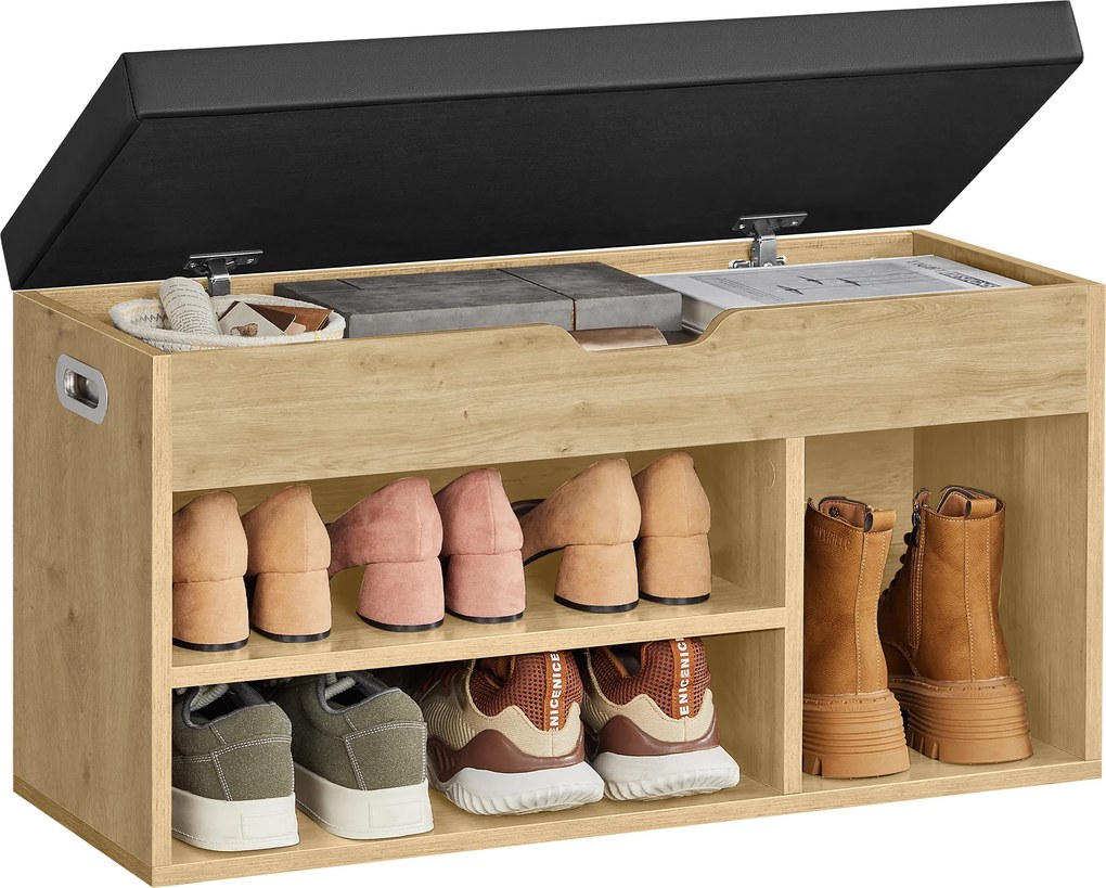 Botník s lavicou a čiernym sedákom z eko kože TAYLOR ARTISAN 80x30x44 cm