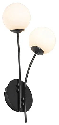 Moderná nástenná lampa čierna s opálovým sklom 2-svetlo - Atény
