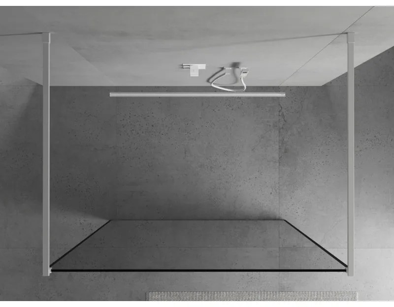 Mexen Kioto, priechodná sprchová zástena 130 x 200 cm, 8mm sklo číre/čierny vzor, 2x biela stabilizačná rozpera, 800-130-002-20-70