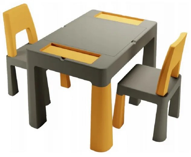 Detský stolček s dvoma stoličkami TEGGI MULTIFUN - grafitový/horčicový