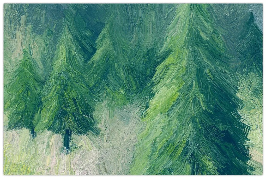Obraz - Maľované ihličnany (90x60 cm)