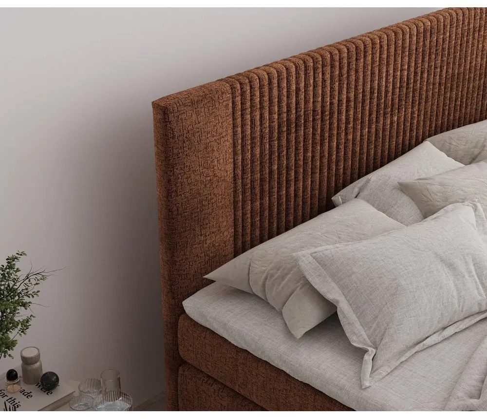 Oranžová boxspring posteľ s úložným priestorom 140x200 cm Bergamo – Maison de Rêve