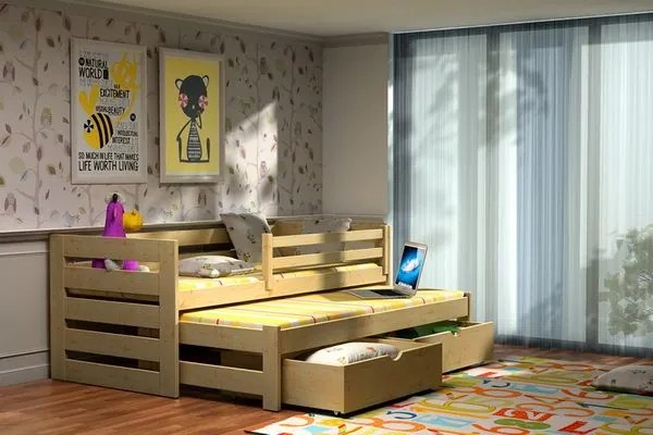 MAXMAX Detská posteľ s výsuvnou prístelkou z MASÍVU 180x80cm so zásuvkou - DPV007 180x80 ÁNO