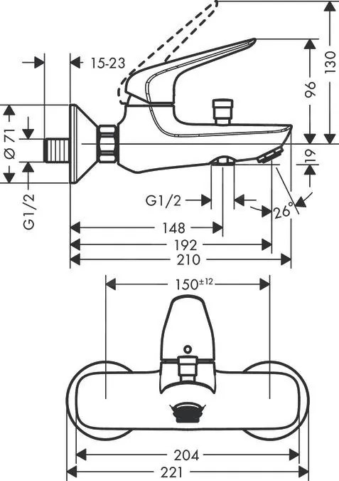 Hansgrohe Novus, vaňová batéria, chrómová, 71040000