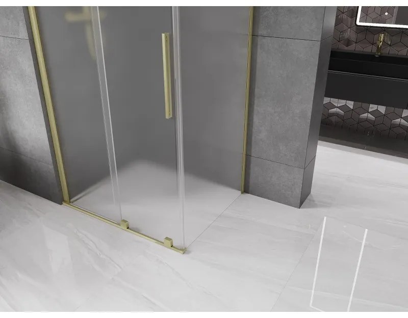 Mexen Velar, sprchový kút s posuvnými dverami 150 x 100 cm, 8mm sklo námraza, zlatá matná, 871-150-100-31-55