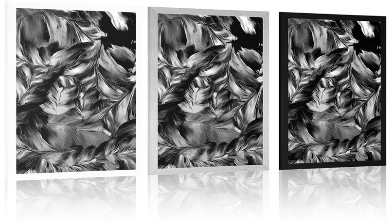 Plagát retro ťahy kvetov v čiernobielom prevedení - 60x90 white