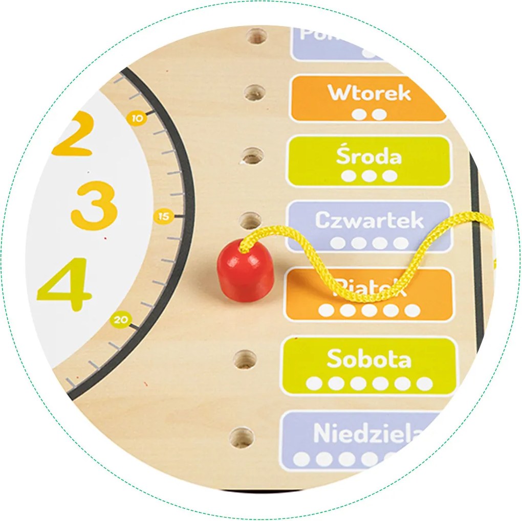 ECOTOYS Drevená edukačná tabuľa - kalendár a hodiny pre deti, dni a mesiace (poľské názvy)