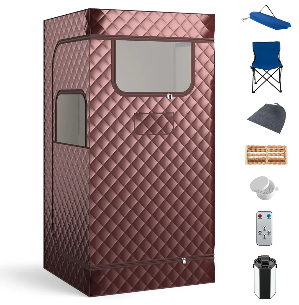 parná sauna domáca sauna pre domácu celotelový saunový box s 3-litrovým generátorom pary 91 x 91 x 183 cm sivá Barva: Káva