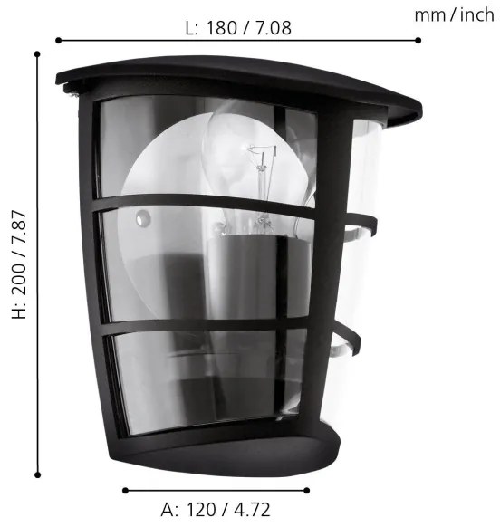 Eglo 93407 - Vonkajšie nástenné svietidlo ALORIA 1xE27/60W/230V IP44