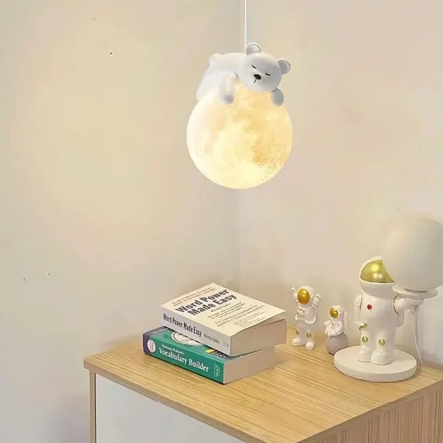 Dětský závěsný lustr White Bear bílý