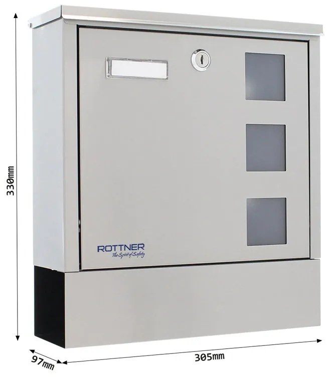 Poštová schránka LAGO, 330 x 305 x 97 mm, nerez