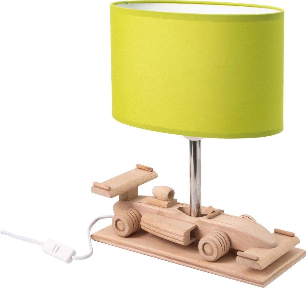 HELLUX Stolná drevená detská lampička v tvare formule TRUCK, 1xE27, 60W, zelená