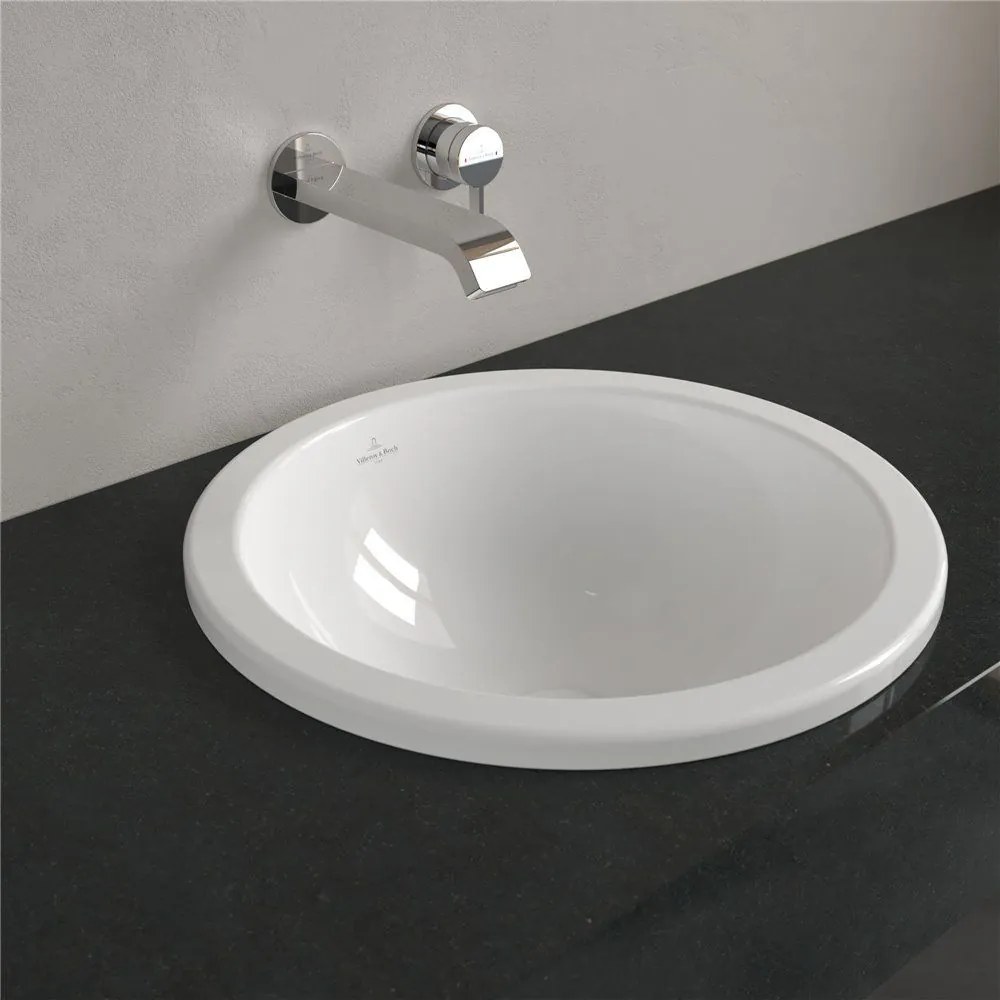 VILLEROY &amp; BOCH Loop &amp; Friends okrúhle zápustné umývadlo bez otvoru, s prepadom, priemer 450 mm, biela alpská, s povrchom CeramicPlus, 614045R1