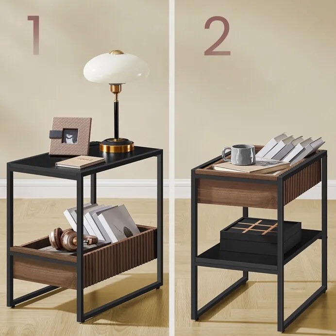 Autronic BONTEC Odkladací stolík 55x35x56cm, mdf, orech, AKF-E1082 BK Farba: Čierna