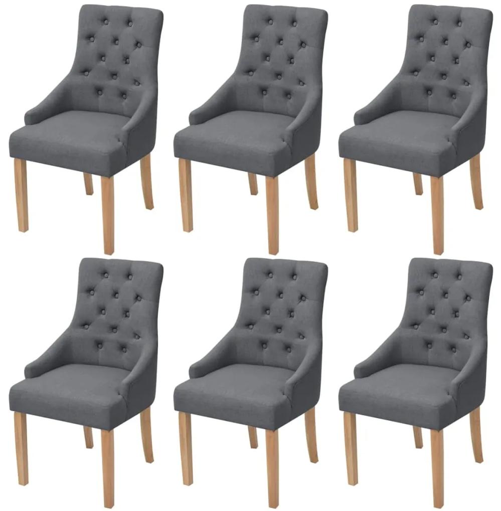 vidaXL Dubové jedálenské stoličky, 6 ks, látkový poťah, tmavošedé (3x243636)