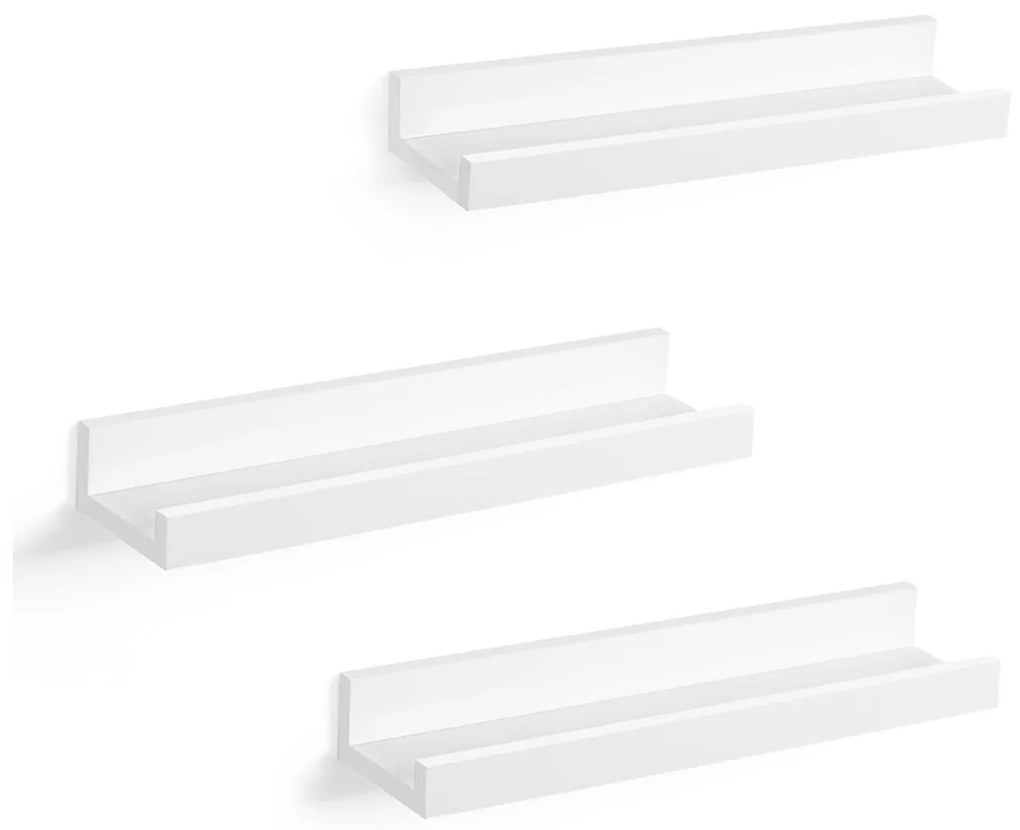 Nástenné police, 3ks, 5x38x10cm, lesklé biele