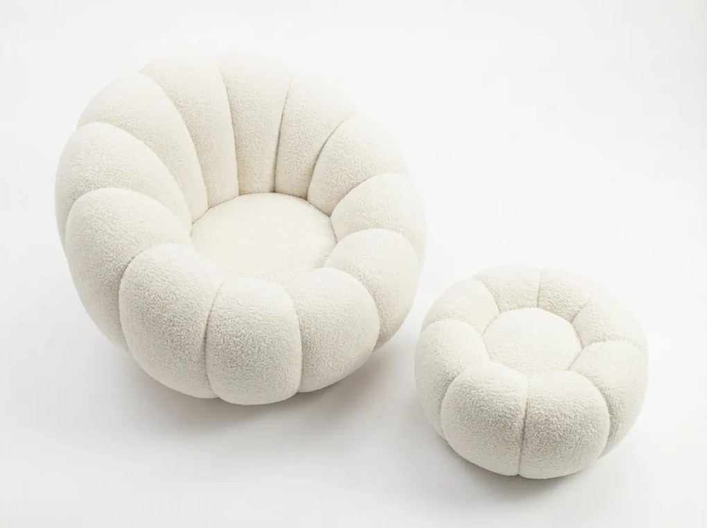 Dizajnové kreslo BLOOM s taburetom, krémové