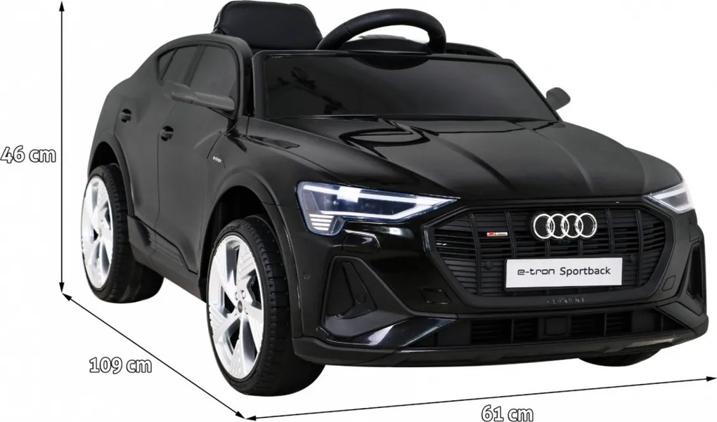 Ramiz Audi E-Tron Sportback pre deti čierne + na diaľkové ovládanie + pohon 4x4 + pomalý štart + rádio MP3 + LED