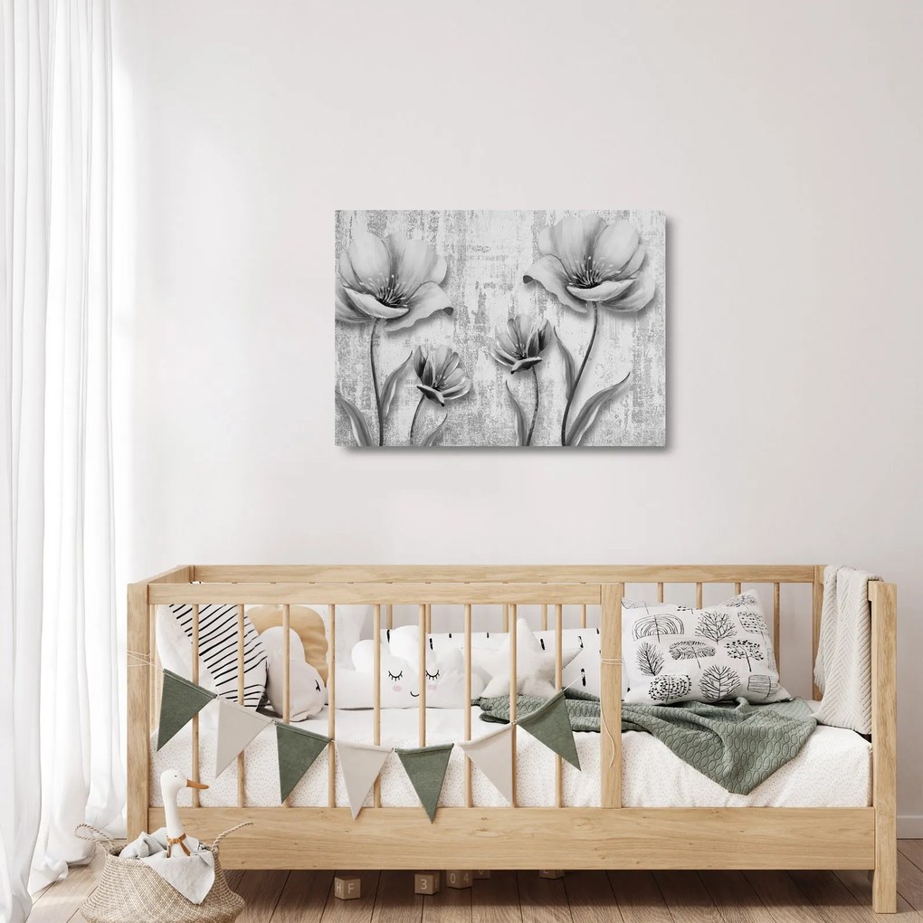 Sklenený obraz - Čiernobiele kvety na pozadí (70x50 cm)