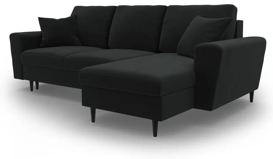 Čierna zamatová rozkladacia/s úložným priestorom rohová pohovka Kyoto – Cosmopolitan Design
