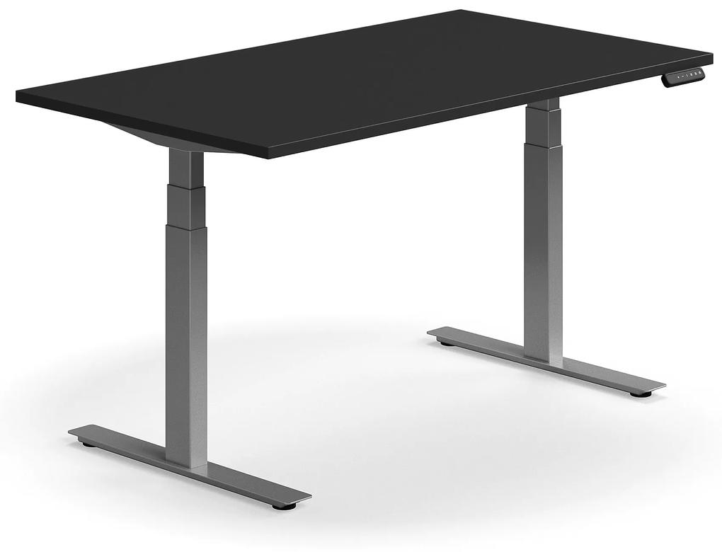 Výškovo nastaviteľný stôl QBUS, rovný, 1400x800 mm, strieborný rám, čierna