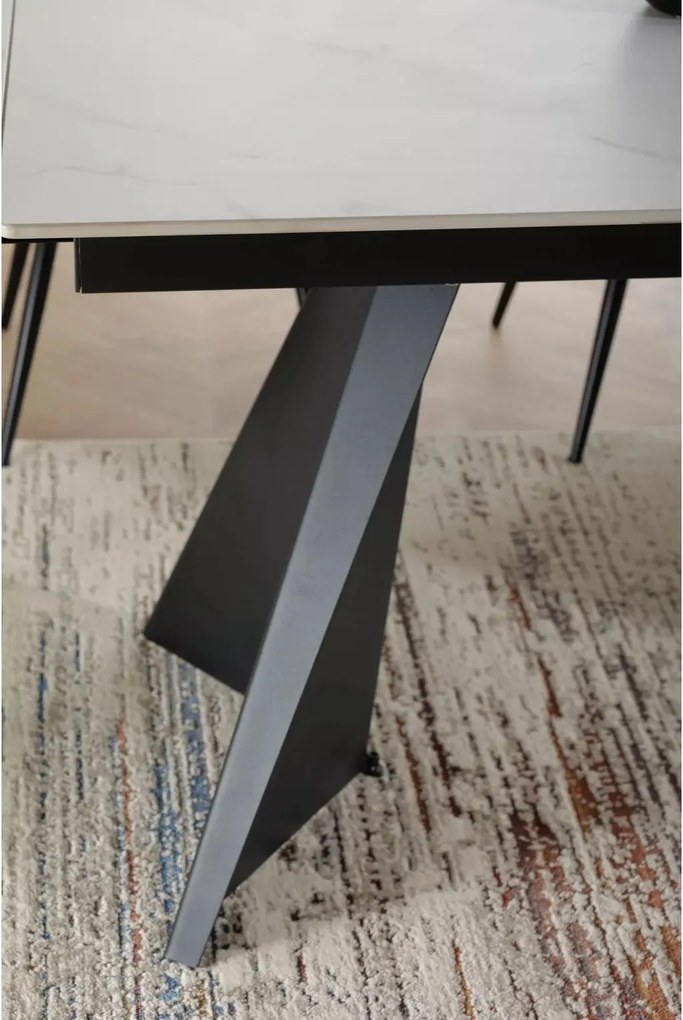 Jedálenský rozkladací stôl Laconi 160/220 cm keramika biely mramor/čierny