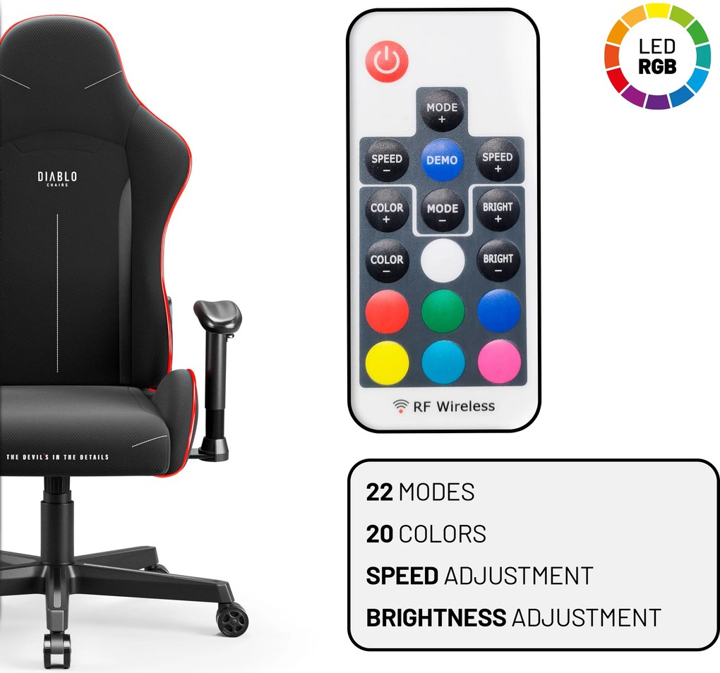 Čierne herné kreslo s LED RGB osvetlením: Diablo X-Starter